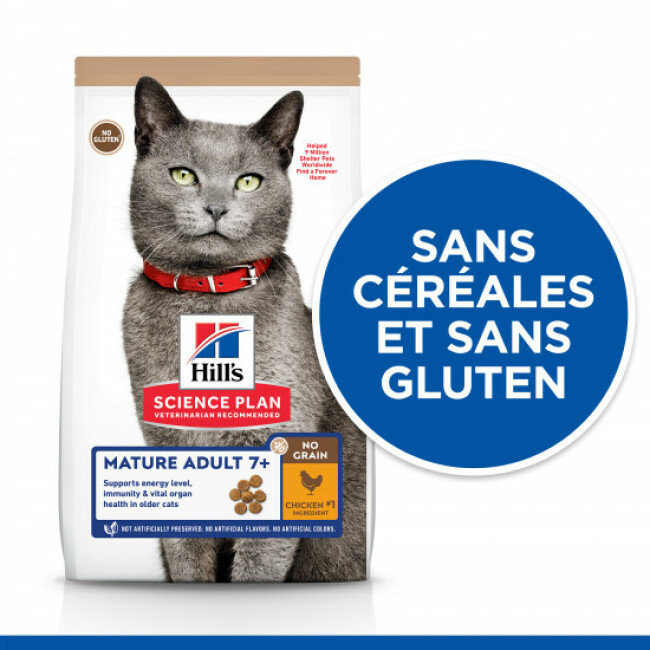 Croquettes No Grain sans céréales Hill's pour chat Senior au Poulet